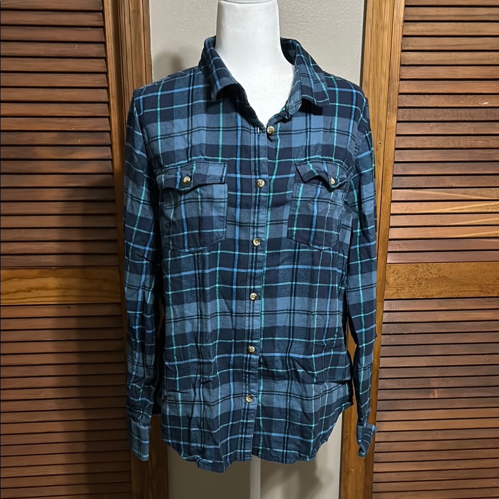 O'Neill Women's Blue Plaid Button Down Shirt